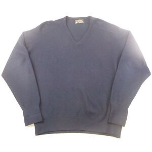 Vintage Puritan Aquaknit Sweater Mens‎ XL Two-Ply Lambswool Blue Pullover V-Neck